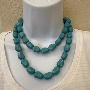 KJL Kenneth Jay Lane Aqua Blue Green Color Necklace Jewelry Signed 35" Czech‎